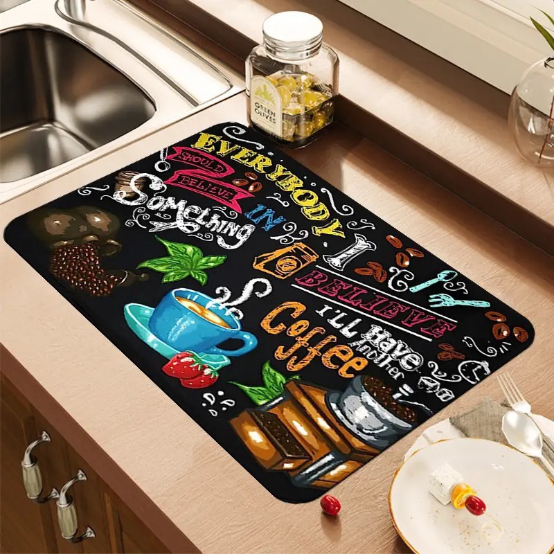 Bar Mat Rubber - Creatieve Koffie Print Keuken Droogmat Zacht