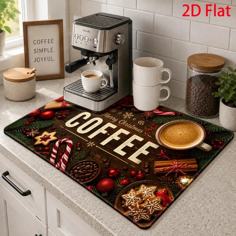 Bar Mat Rubber - Koffiebarmat Winter Candy Cane Gingerbread Ster