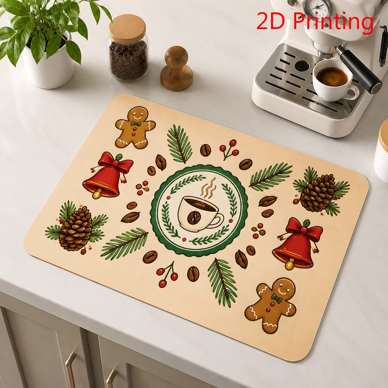 Bar Mat Rubber - Gezellige kerst koffiebar afdruipmat, ultradun absorberende